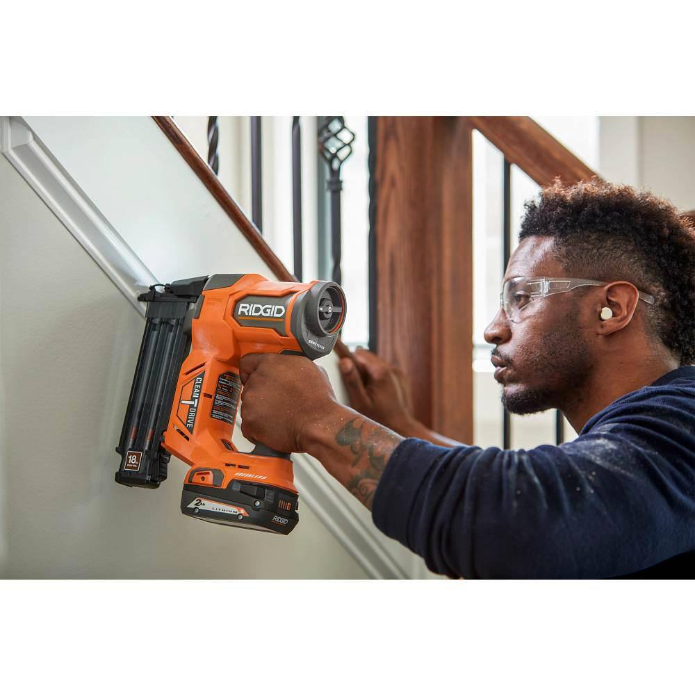 RIDGID 18V Brushless Cordless 18-Gauge 2-18 in. Brad Nailer with 4.0 Ah Lithium-Ion Battery R09891B-AC87004