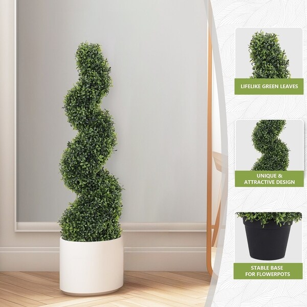 Decorative Bonsai Boxwood Spiral Topiary Artificial Tree Silk Plant For Indoor Outdoor