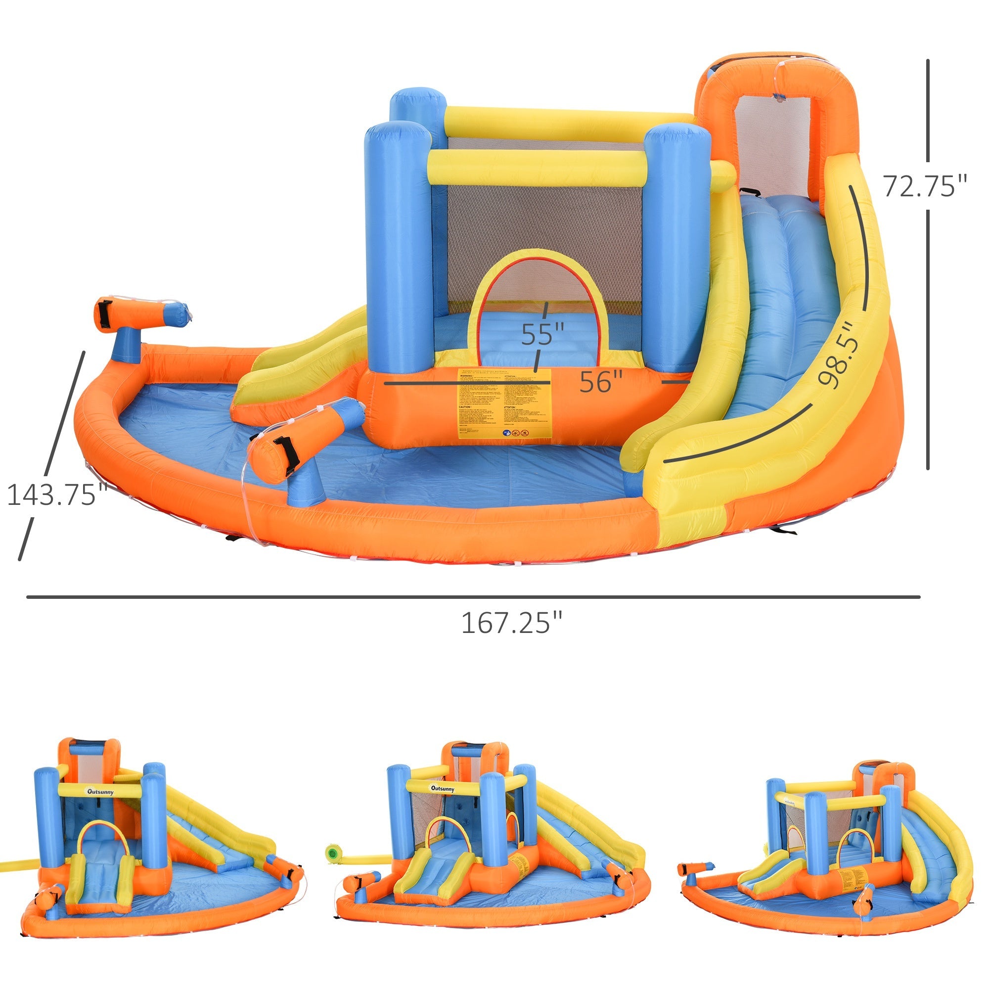 Dcenta 5-in-1 Kids Inflatable House Jumping Castle with Water Pool, Slide, Climbing Walls, & 2 Water Guns