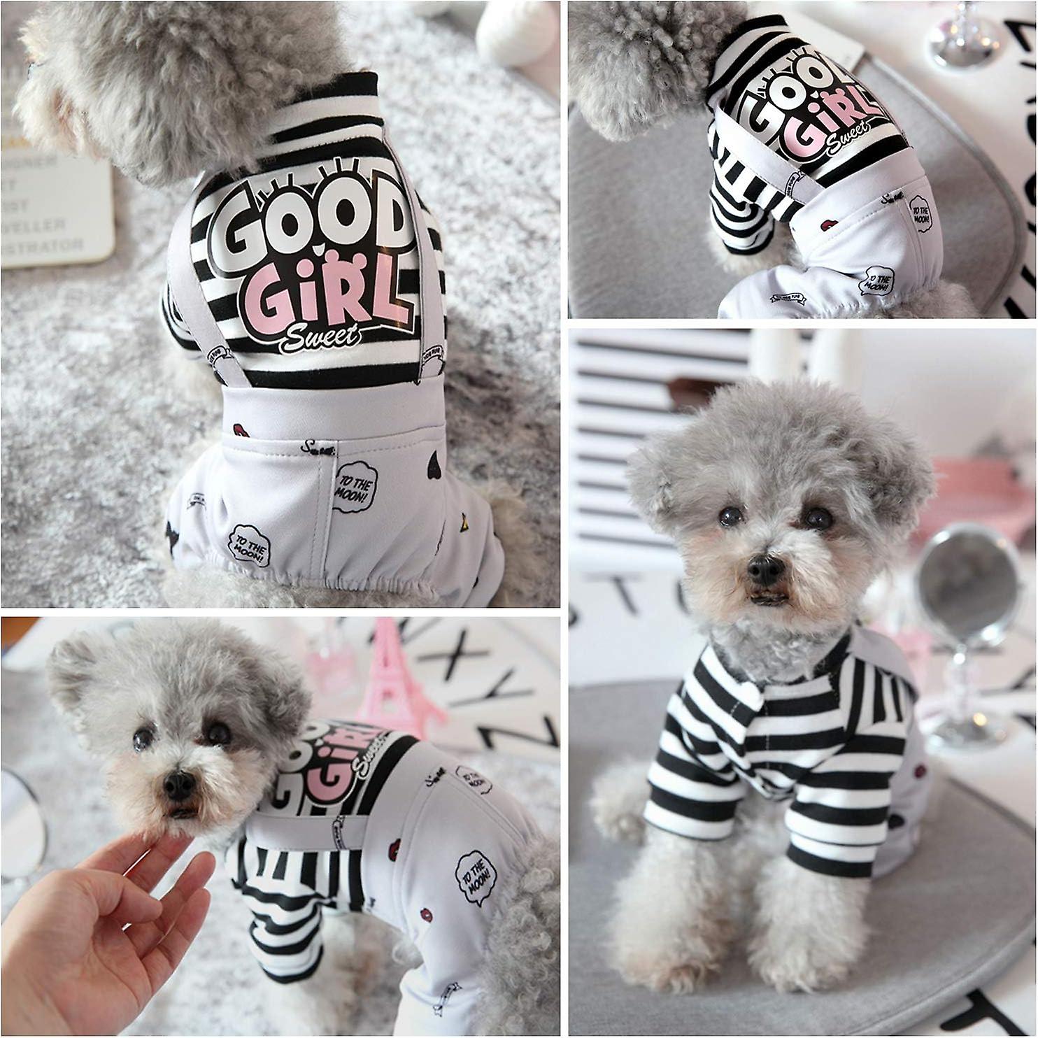 Dog Clothes Striped Onesie Puppy Shirt，cute Dog Pajamas Bodysuit Coat Jumpsuit Overalls Soft Comfort Pjs Apparel Costume，for Boy Girl grey 2xl Sizes