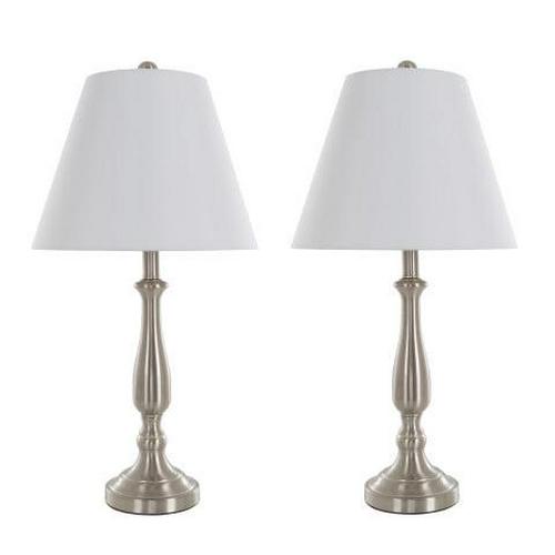 Brushed Steel Table Lamps  Set of 2 Traditional Accent Lights with LED Bulbs  Home DA(C)cor for Bedroom， Living Room， Office， or Entry by Lavish Home