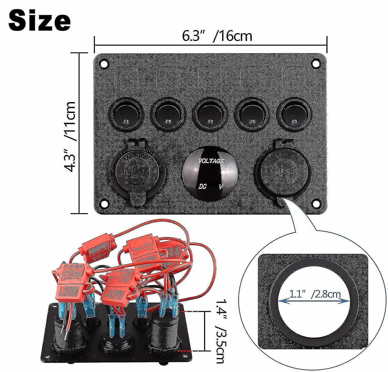 12v / 24v Control Panel， 5 Groups Of Rocker Switch Panels， With 5v 4.2a Dual Usb Charger， Waterproof