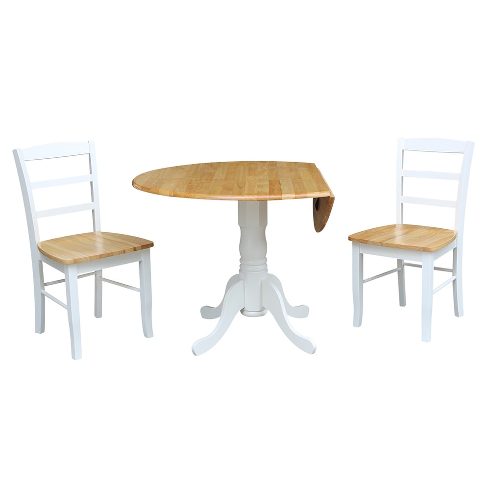 42 inch Dual Drop leaf Pedestal 3 piece Dining Set