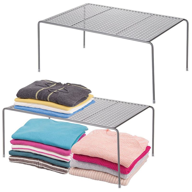 mDesign Large Metal Raised Closet Storage Shelf Organizer Rack， 2 Pack