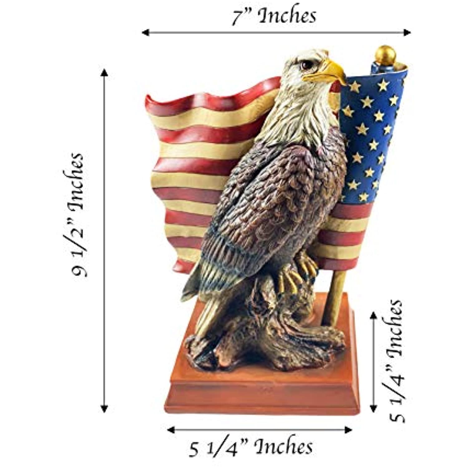 Urbalabs Bald Eagle with a USA Flag Patriotic Liberty Home Office Desk or Fireplace Mantle Statue for Patriotic Garden Dcor Hand Painted Freedom Flag Bald Eagle Statue