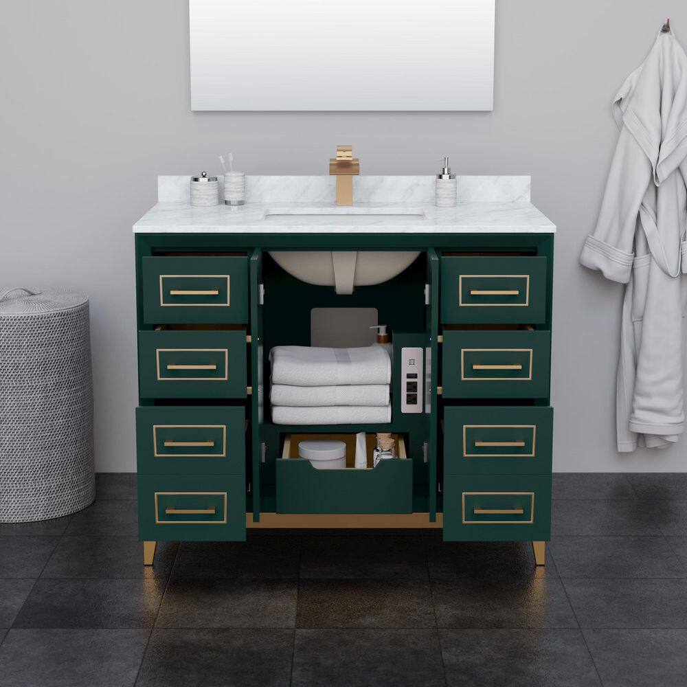 Wyndham Collection Marlena 42 in. W x 22 in. D x 35.25 in. H Single Bath Vanity in Green with White Cultured Marble Top WCH515142SGSWCUNSMXX