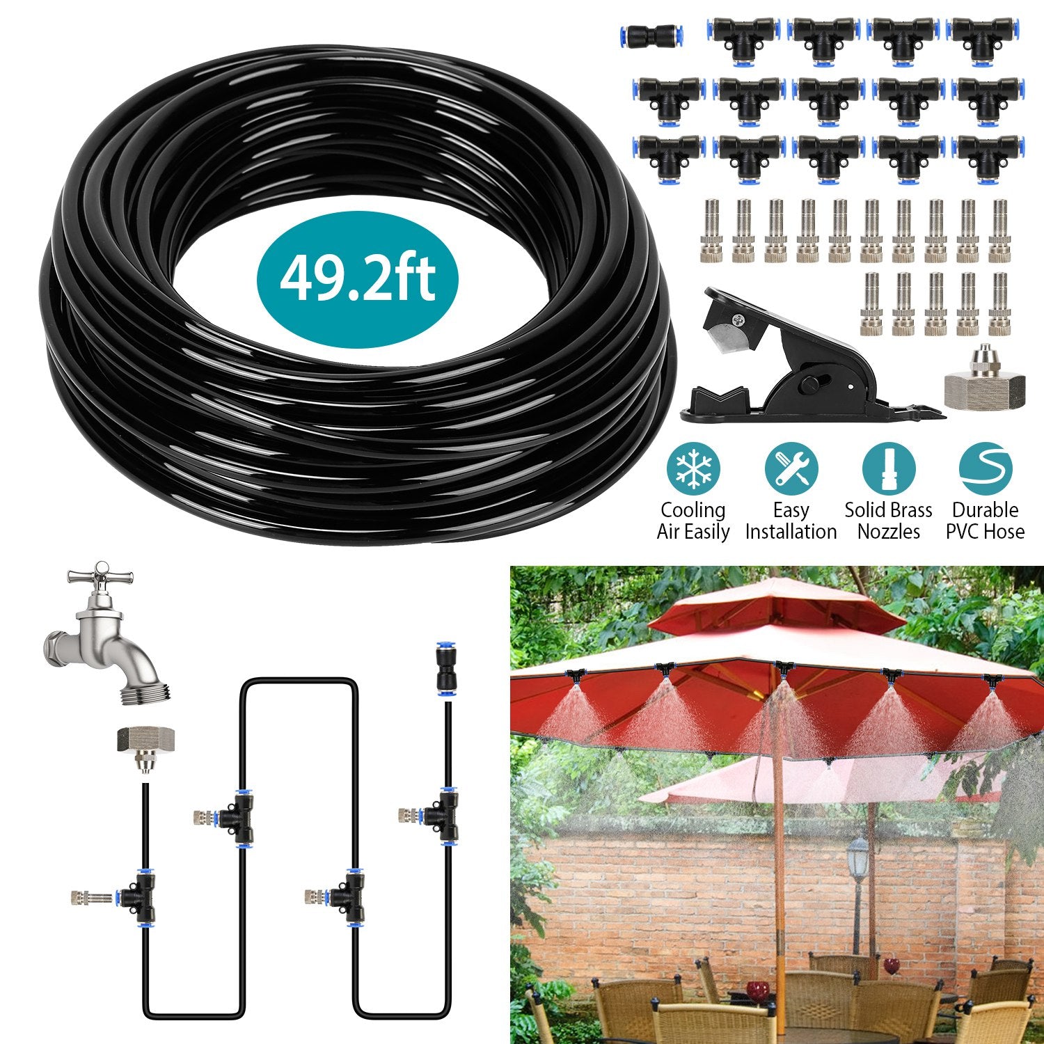 LakeForest 49.2ft Misting Cooling System Water Mister Nozzles Set