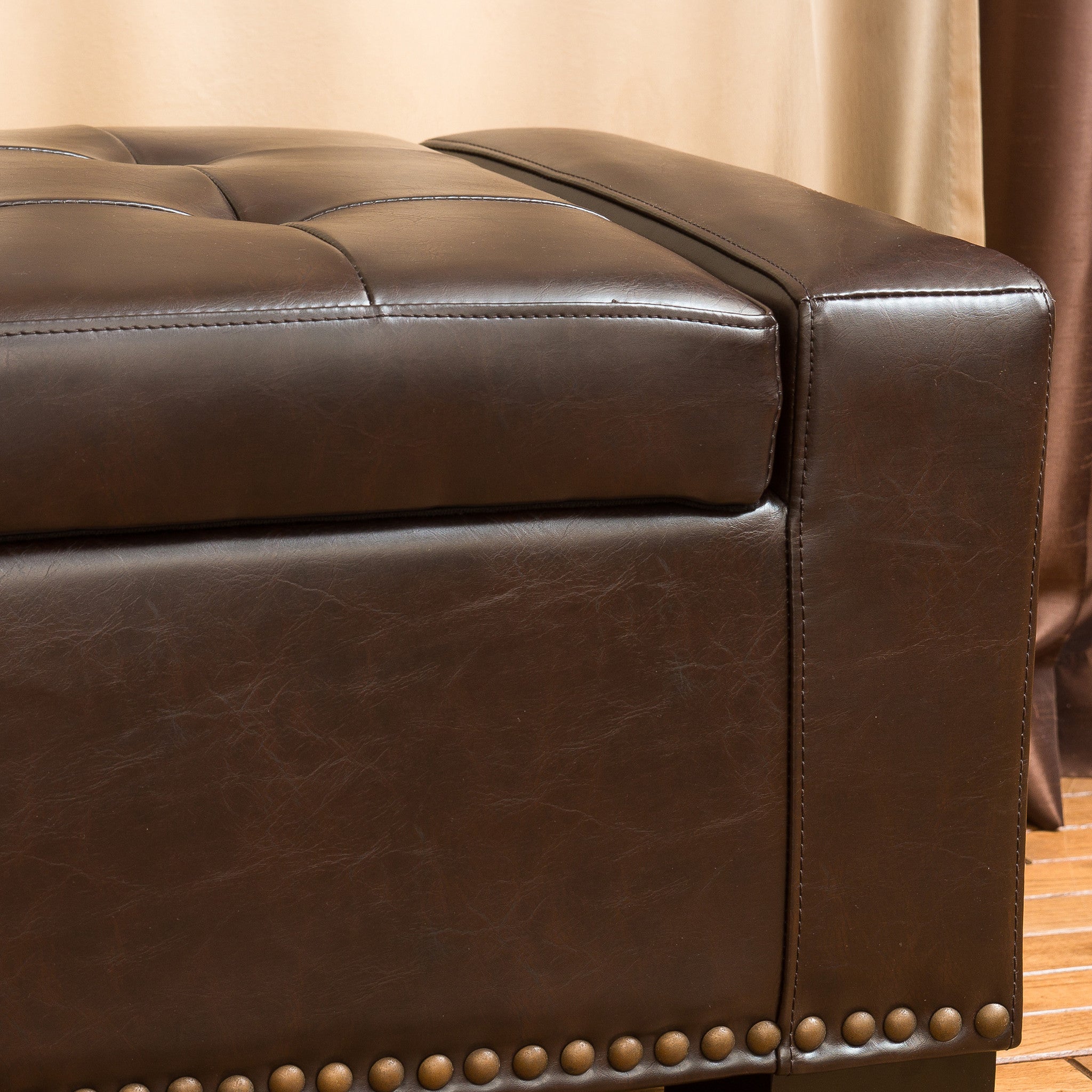 Renata Tufted Brown Leather Rectangle Storage Ottoman Bench