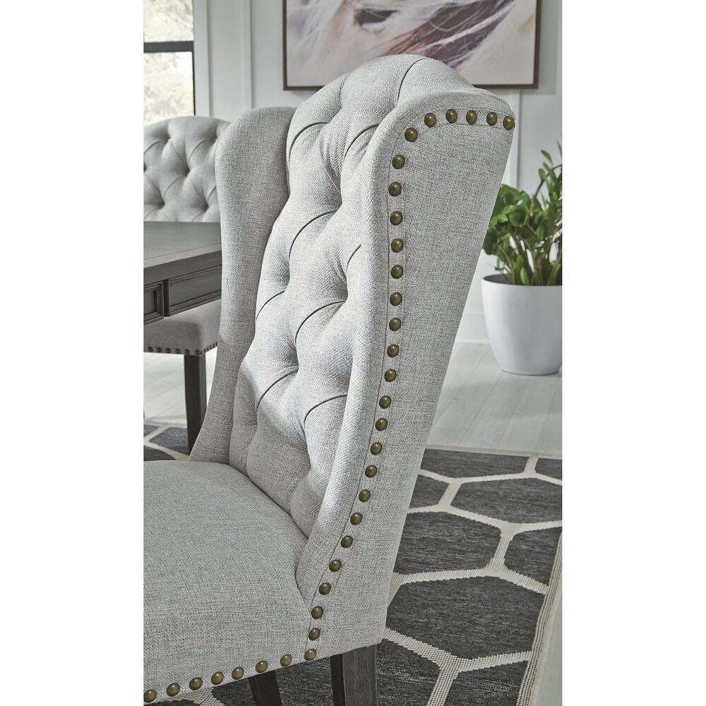 Jeanette Grey Button tufted Wingback Dining Chair (Set of 2)   Standard