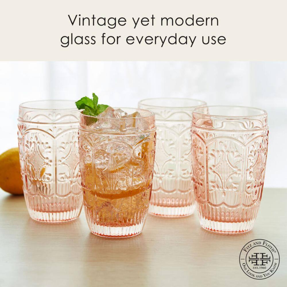 FITZ and FLOYD Trestle 12 oz Blush Highball Glass Set (Set of 4) 5289918