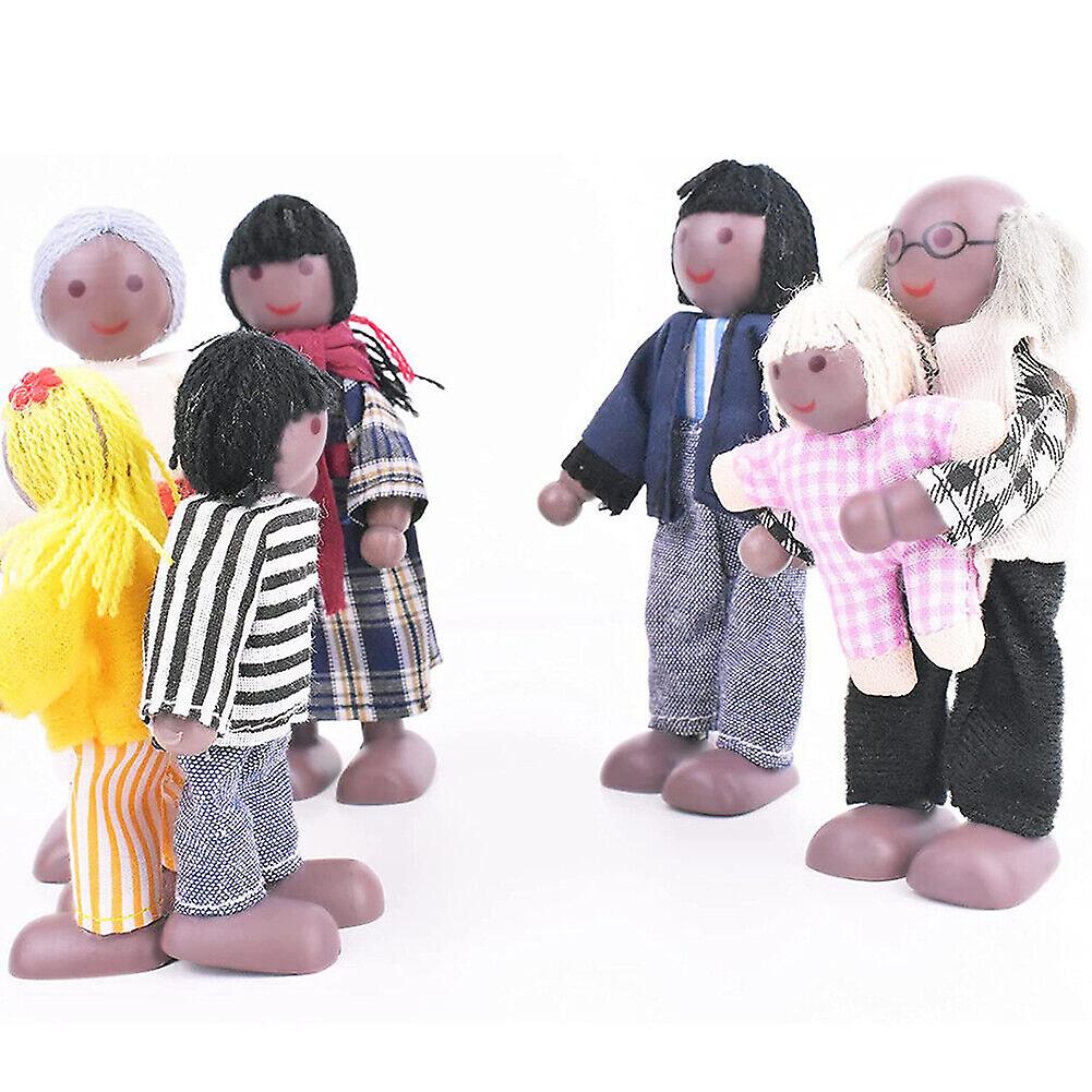 7 People Family Dolls Playset Wooden Figures For Children House Pretend Gift New