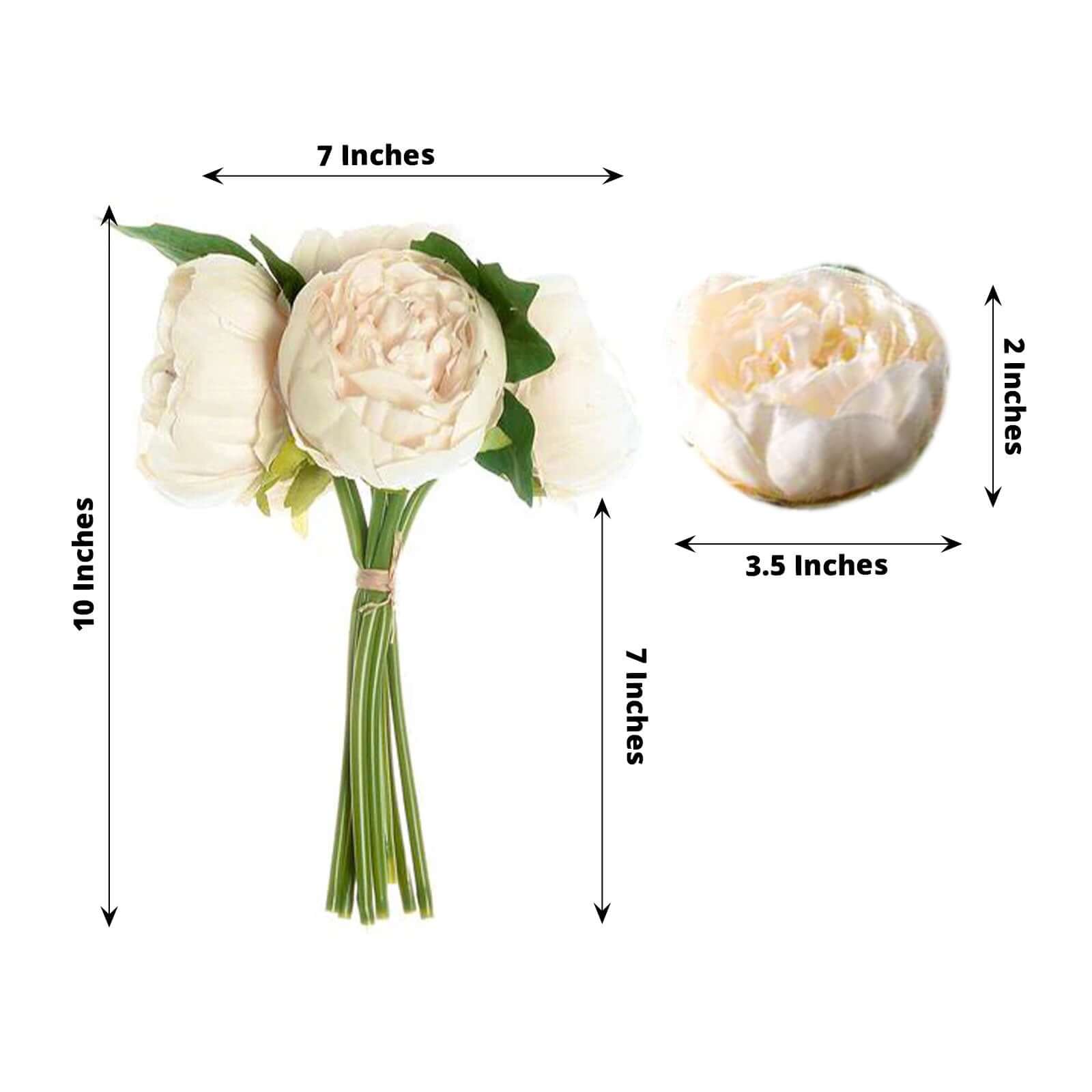 5 Flower Head Beige Peony Bouquet Artificial Silk Peonies Spray