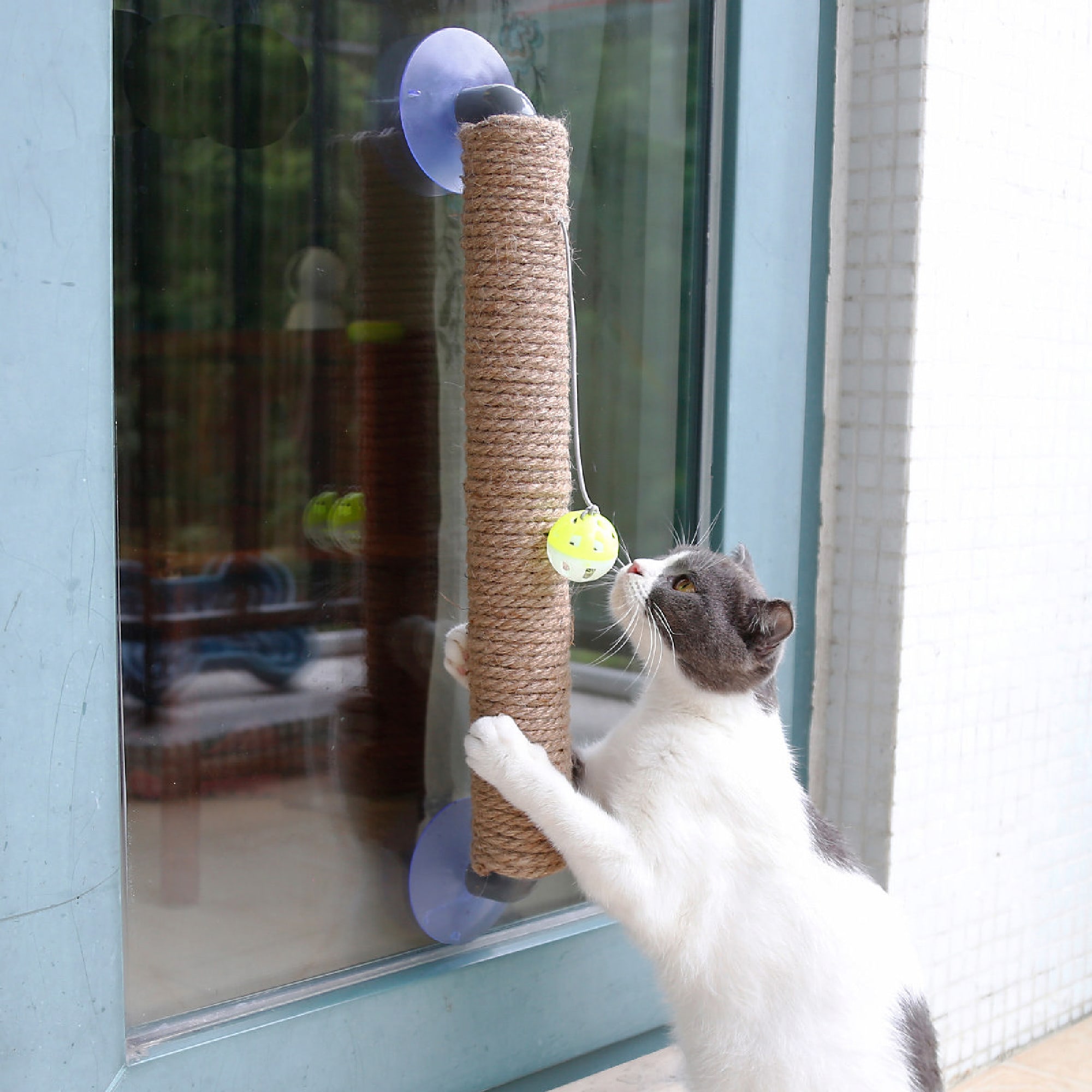 Pet Life Brown Stick N Claw Sisal Rope and Toy Suction Cup Stick Shaped Cat Scratcher