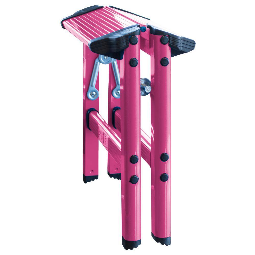 AmeriHome 1-Step Aluminum Folding Stool with 330 lbs. Load Capacity in Neon Pink (2-Pack) 804751