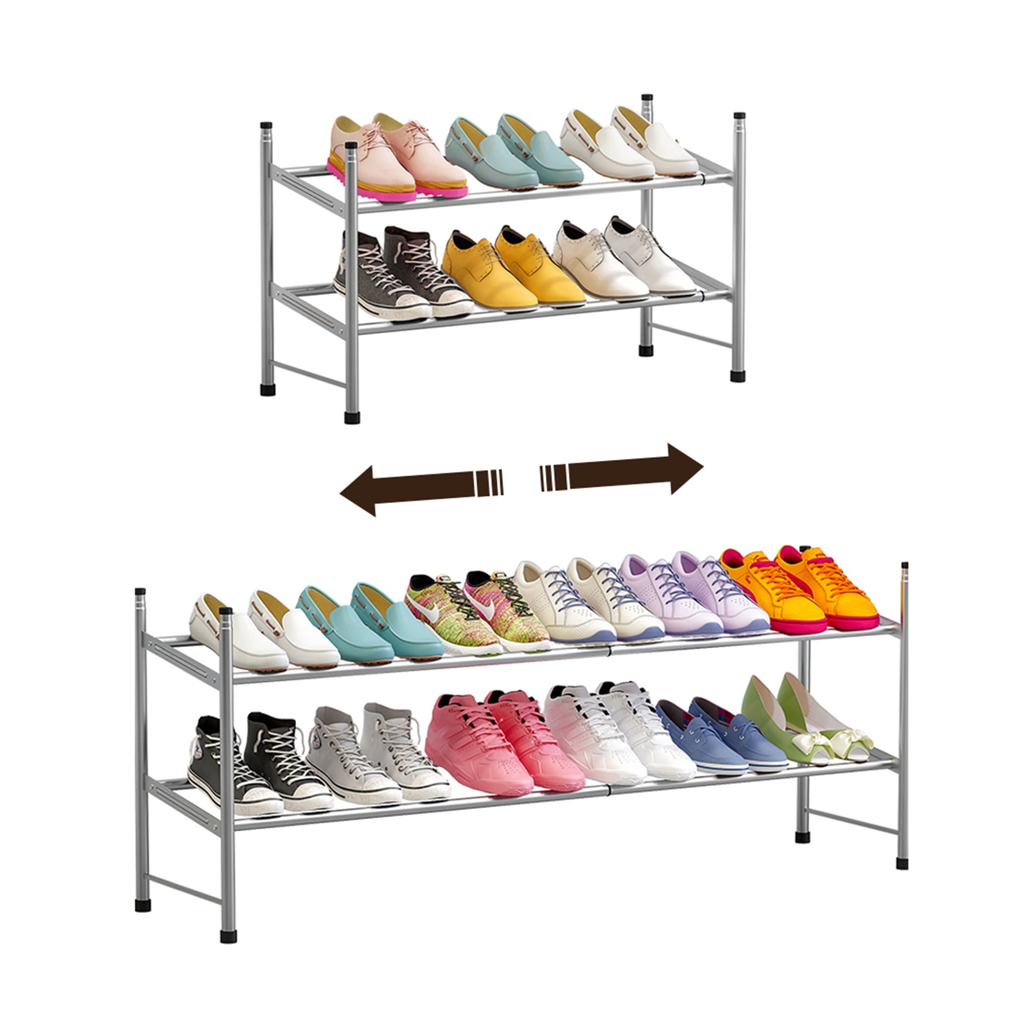 Forthcan Expandable Shoe Rack 2 Tiers Closet Shoe Organizer Shelf for Shoes 12 Pairs，Gray