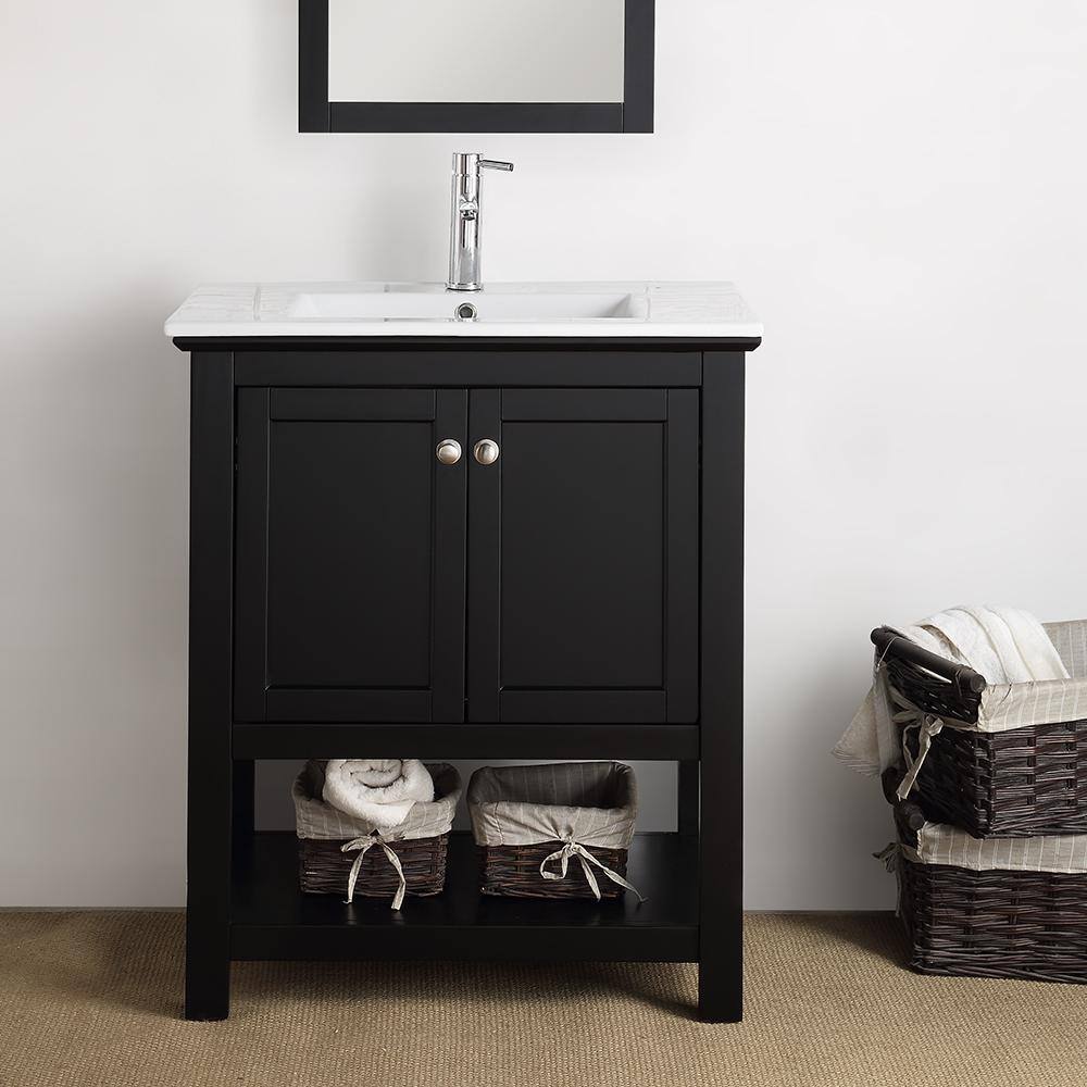 Fresca Bradford 30 in. W Traditional Bathroom Vanity in Black with Ceramic Vanity Top in White with White Basin FVNHD0105BL-CMB