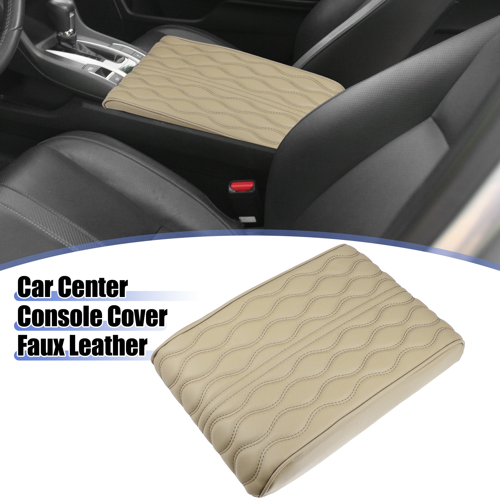 Auto Armrest Cushion Cover Center Console Box Pad Waterproof Faux Leather Cushion Pad Protector Universal Beige