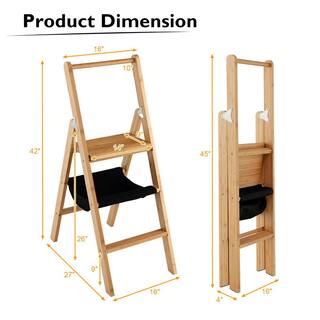 ANGELES HOME 3 Step Foldable Bamboo Step Ladder Stool with Tool Storage Bag 108CKJV317NA