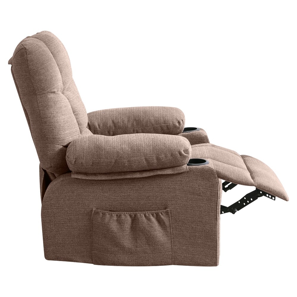 Manual Vibration Heating Recliner  Adjustable Home Theater Leisure Seating with Large Side Pockets and Bread shaped Handrail