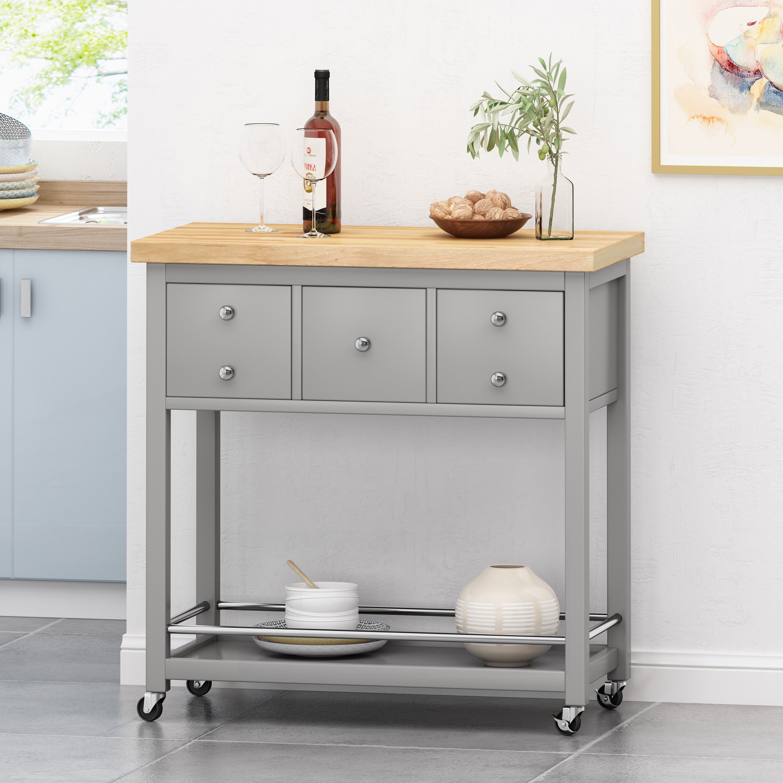 Tremont Contemporary Storage Kitchen Cart with Wheels