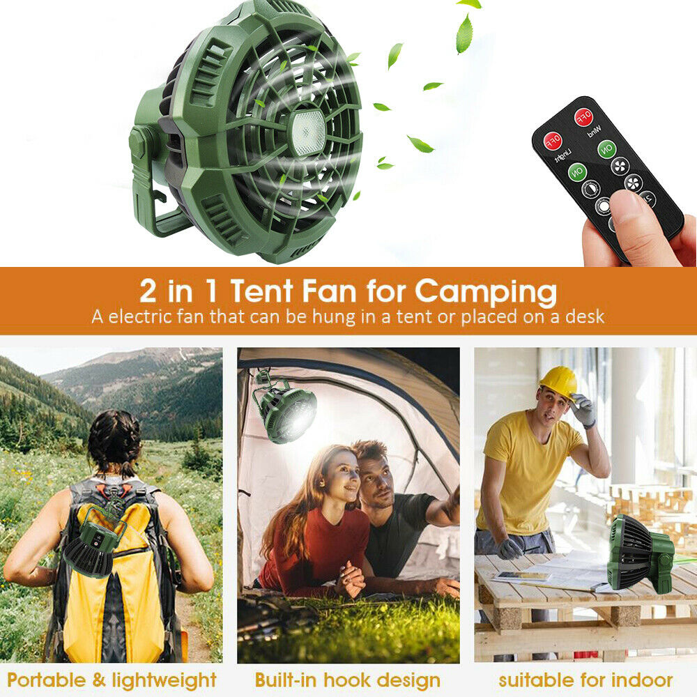 Camping Fan with LED Lantern, Portable 2 In 1 Rechargeable Ceiling Tent Fan With Light, 7800mAh, With Remote Control, For Outdoor Use