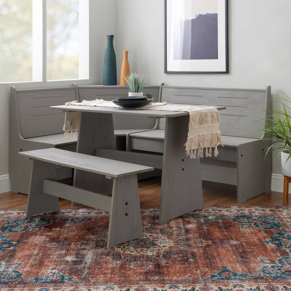 Linon Home Decor Jennings 3-Piece Rectangular Wood Top Grey Corner Nook Set THD03150