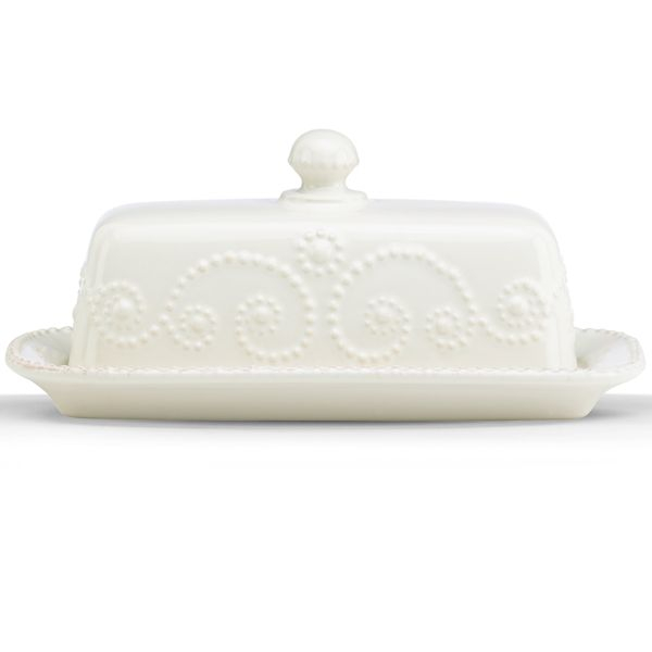 Lenox French Perle White Stoneware 7.25 Inch Butter Dish