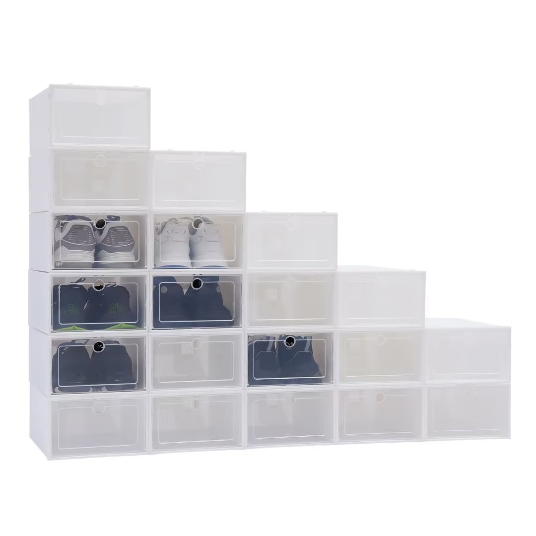 Oukaning 20 Pcs Stackable Shoe Box Storage Sneaker Cases Organizer Foldable Plastic Shoe Boxes