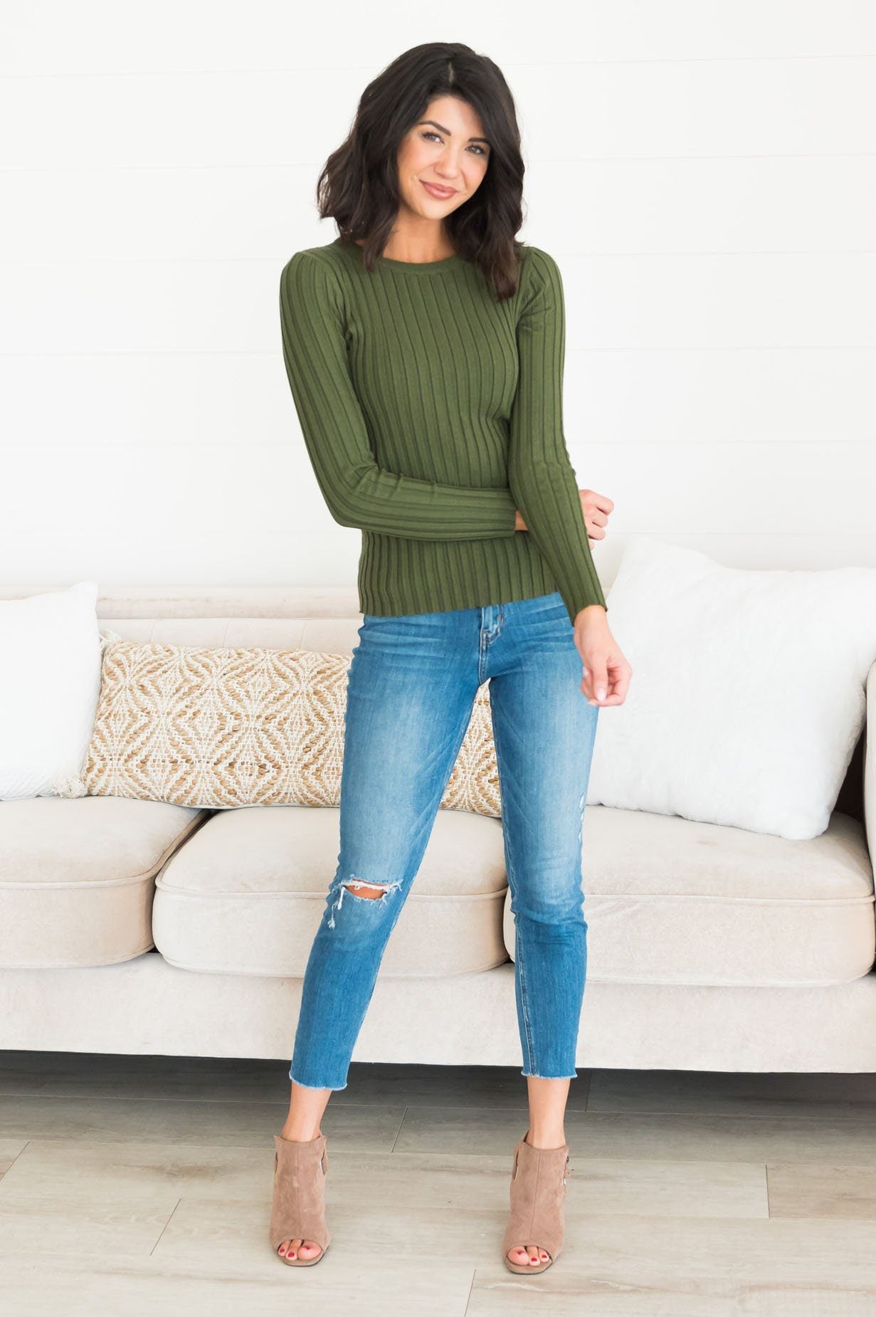 Falling Forward Modest Ribbed Sweater