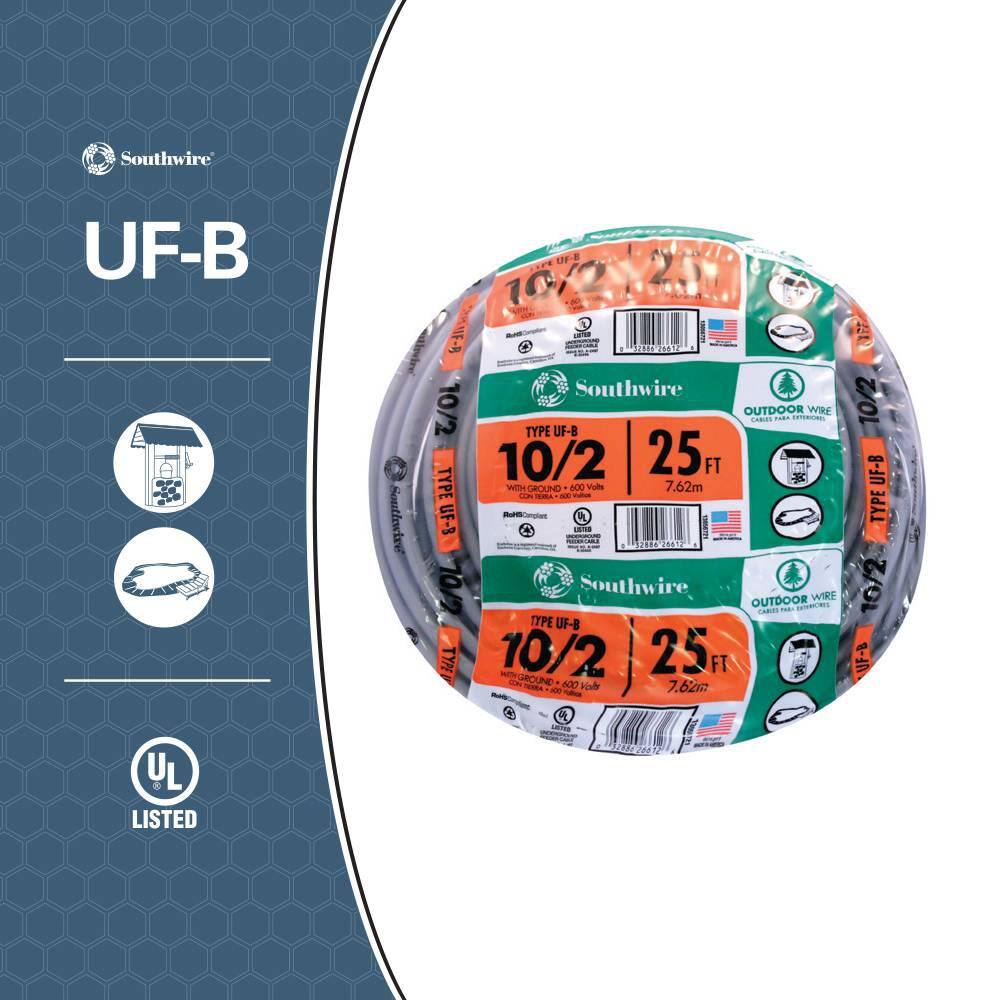 Southwire 25 ft. 102 Gray Solid CU UF-B WG Wire 13056721