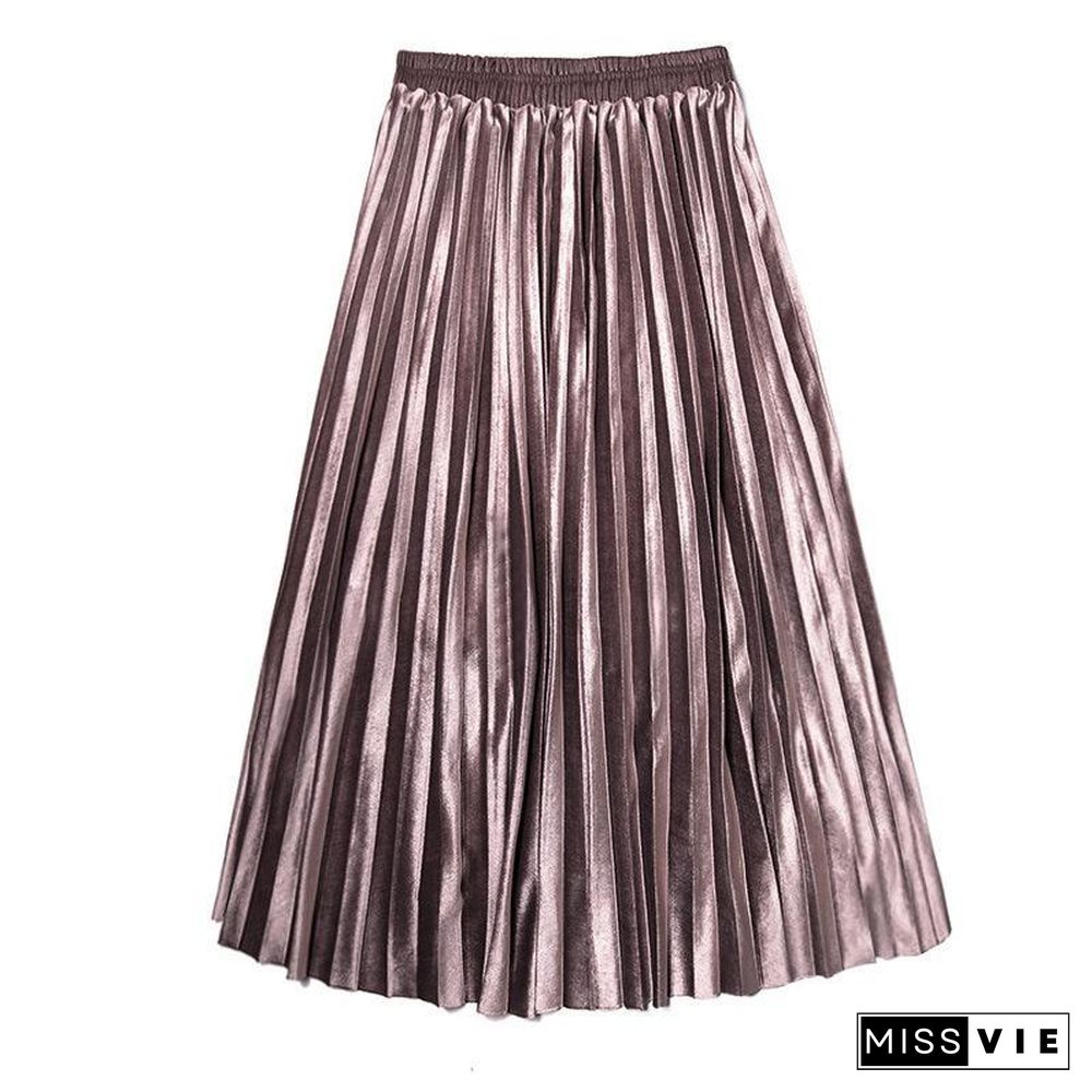 Fasion High Waist Pleated Velvet Skirt