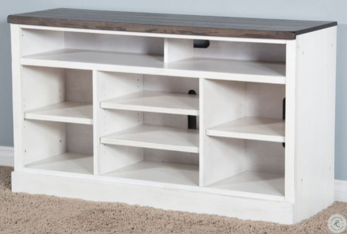 55 quotDistressed White and Black TV Console Shelving Media Unit   Farmhouse   Entertainment Centers And Tv Stands   by Sideboards and Things  Houzz