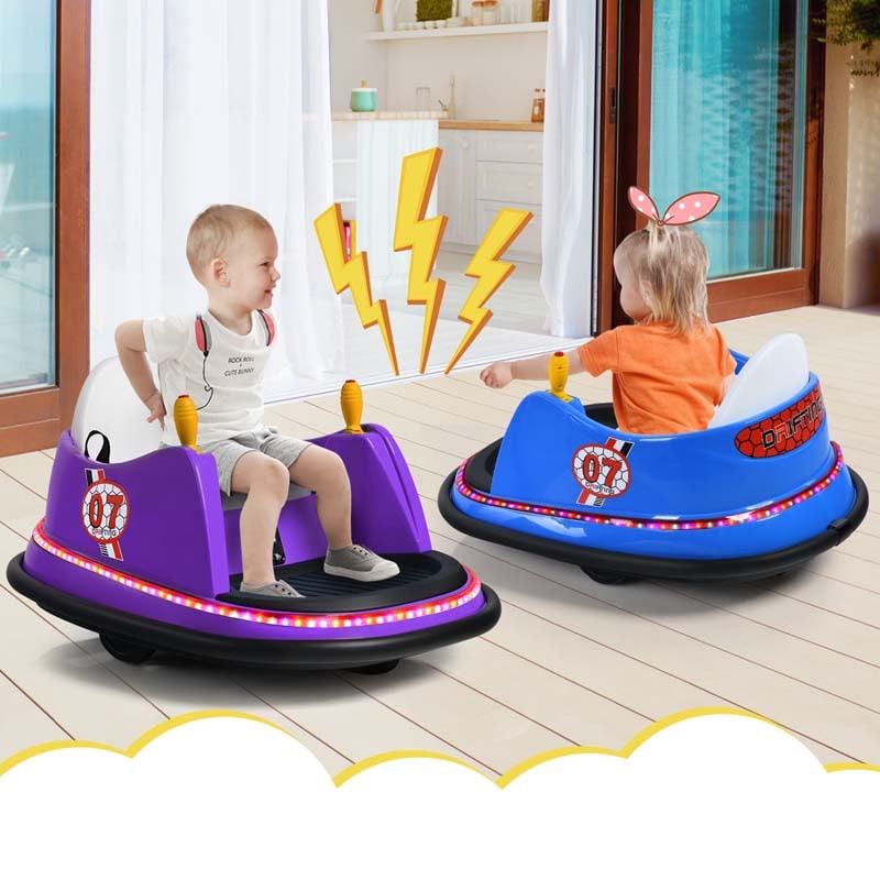 6V Kids Ride On Bumper Car 360-Degree Spin Race Toy with Dual Joysticks, Flashing LED Light, Remote Control