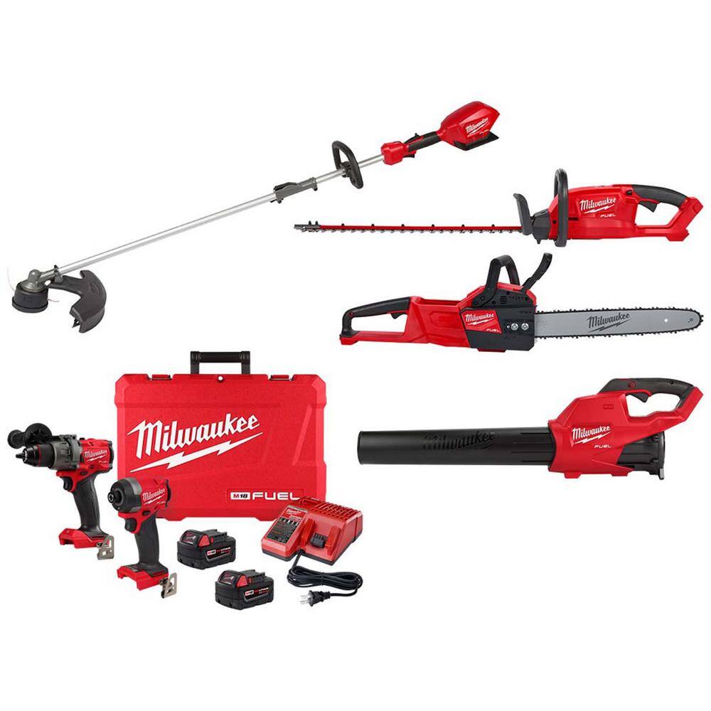 MW M18 FUEL 18V Lithium-Ion Brushless Cordless String TrimmerHedge TrimmerChainsawBlowerDrillImpact Combo Kit (5-Tool) 2825-20ST-3697-22-2727-20-2724-20-2726-2