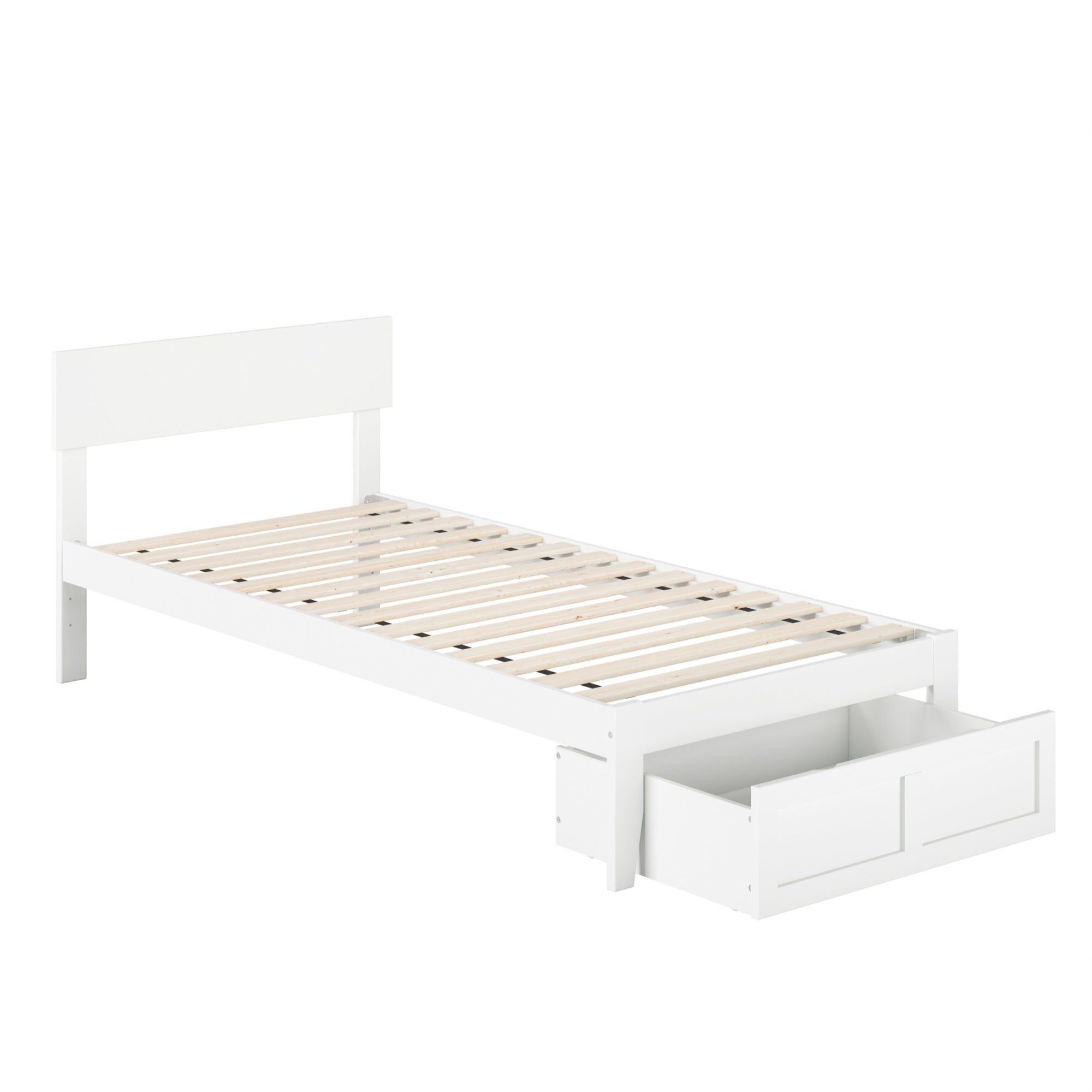 Boston Twin Extra Long Bed with Foot Drawer in White