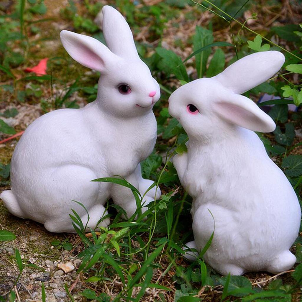 Animal Sculpture Resin Rabbits Figurine Garden Statues Outdoor Scene, Pack Of 2pcs