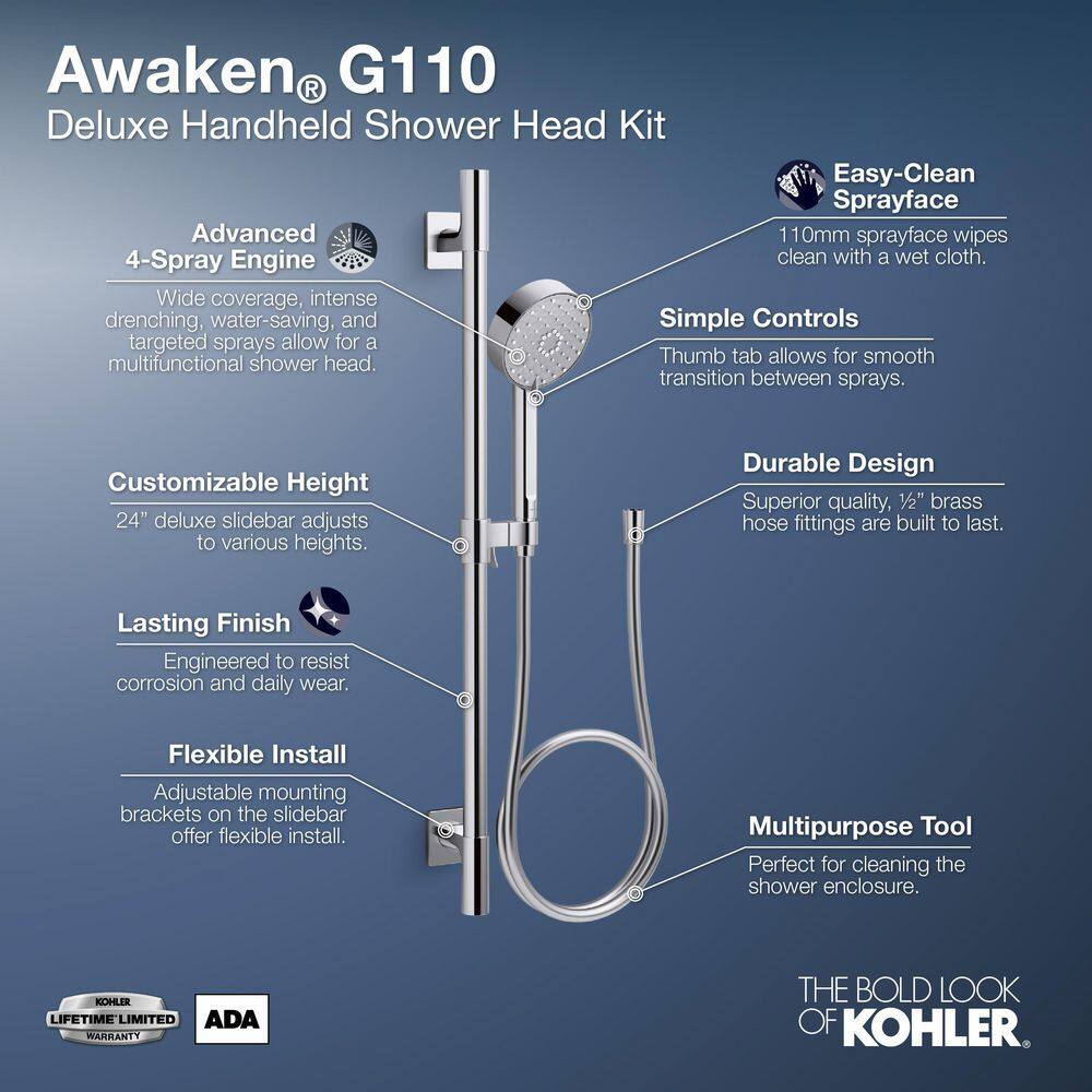 KOHLER Awaken 3-Spray Round Wall Bar Shower Kit with Hand Shower in Matte Black K-99242-G-BL