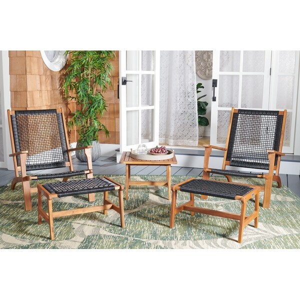 SAFAVIEH Chantelle Outdoor Solid Wood Chaise Lounge Chair and Stool Set of 2 (Includes End Table)