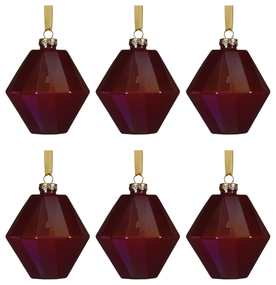 6 Piece Set Red Luster Faceted Glass Hanging Ornaments   Christmas Ornaments   by Zodax  Houzz