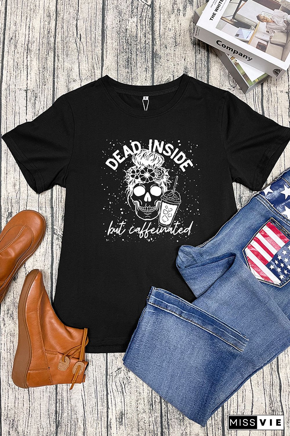 Dead Inside But Caffeinated Short Sleeve Graphic Tee Wholesale