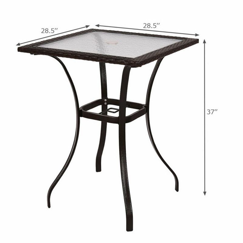 Hivago 28.5 Inch Outdoor Patio Square Glass Top Table with Rattan Edging