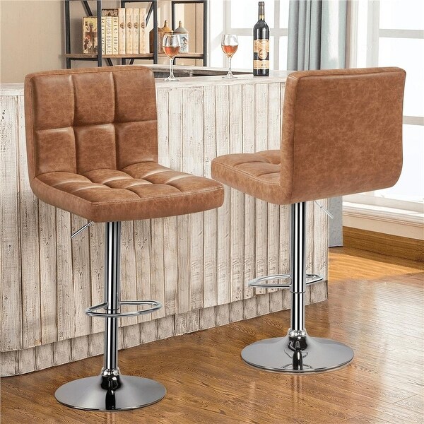 2pcs Faux Leather Modern Adjustable Swivel Counter Bar Stools， White