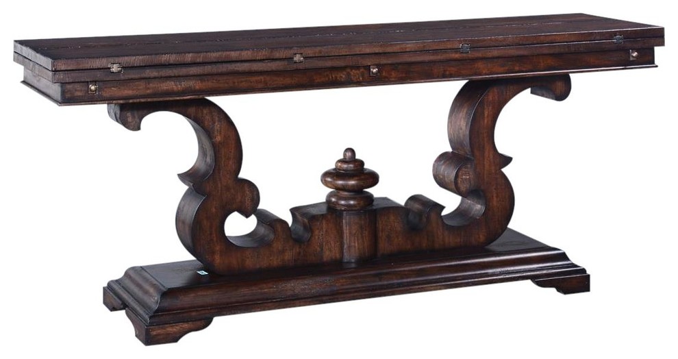 Console Table Cambridge Flip Top Rustic Pecan Old World Scroll   Traditional   Console Tables   by EuroLuxHome  Houzz