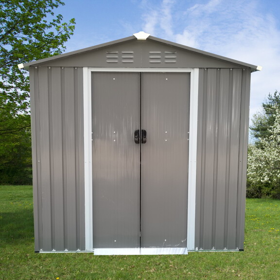 XWT008 Garden Metal Storage Shed Gray 6x4ft outdoo...