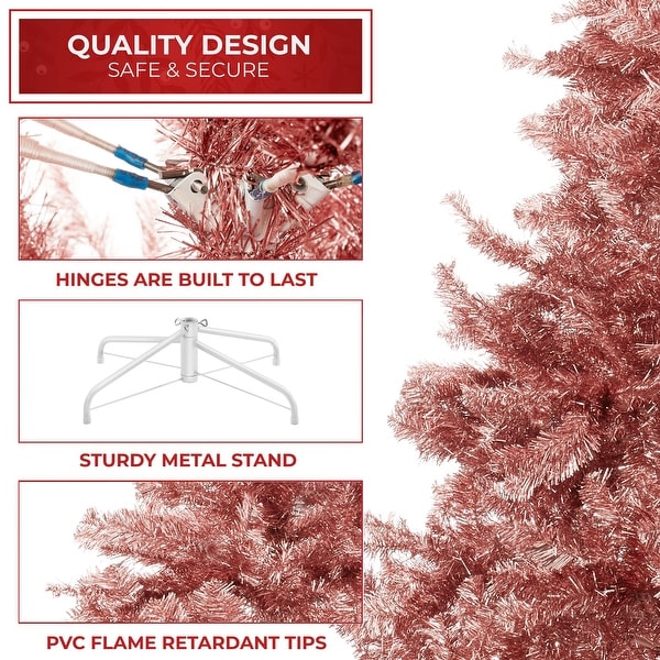 6FT Rose Gold Artificial Holiday Christmas Tree with Metal Stand