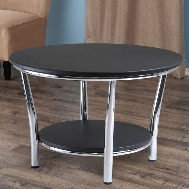 Maya Round Coffee Table Black Top Metal Legs Black Metal Winsome