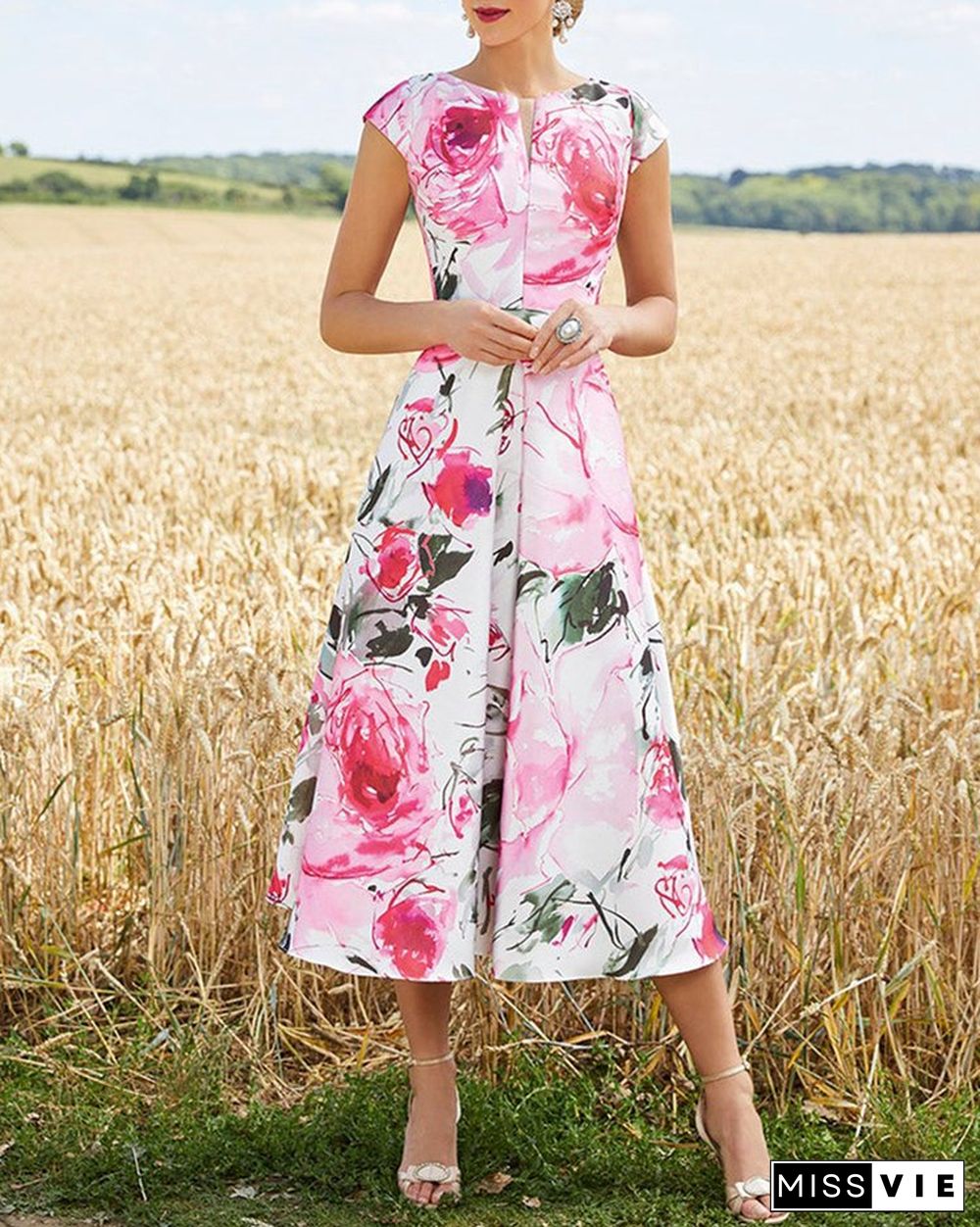 ELEGANT MIDI DRESS WITH FLORAL BOW