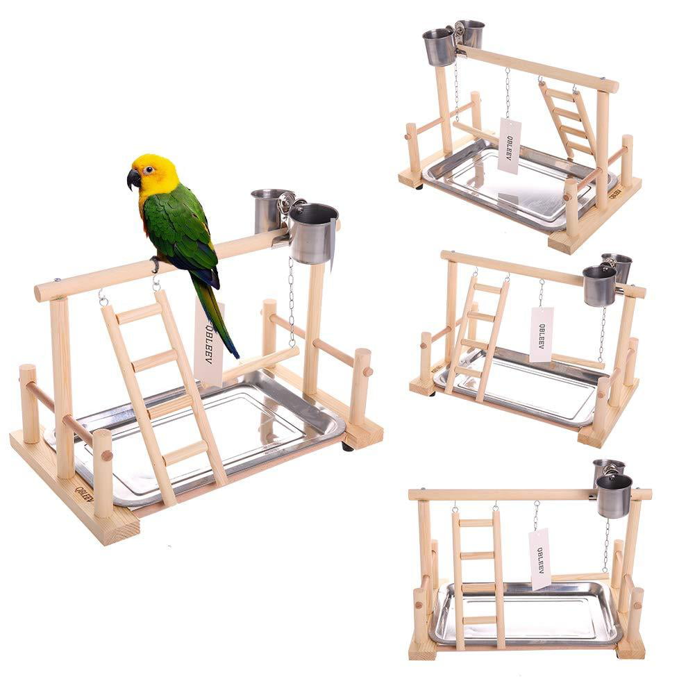 QBLEEV Parrots Playstand Bird Playground Wood Perch Gym Stand Playpen Ladder with Toys Exercise Playgym for Conure Lovebirds