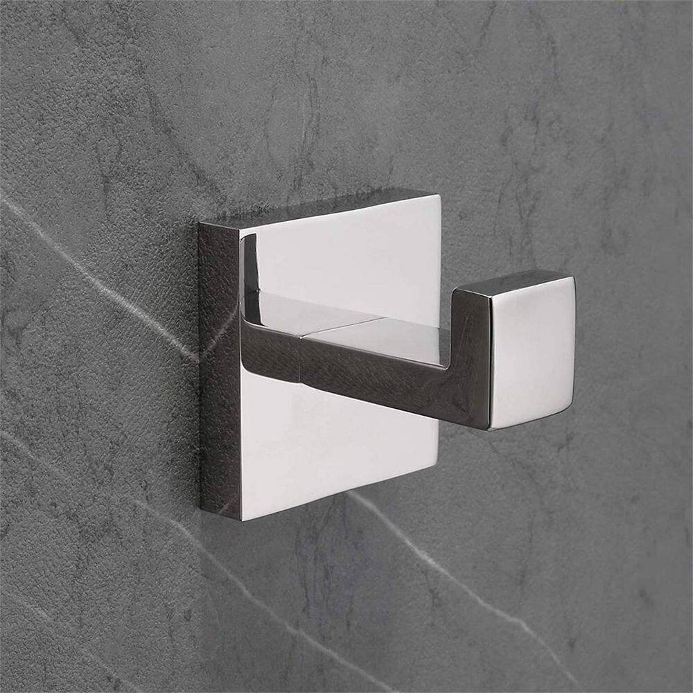 Dracelo Wall Mounted Square Bathroom Robe Hook Towel Hook Hanger in J-HookPolished Chrome (2-Pack) B07G5YG8G1