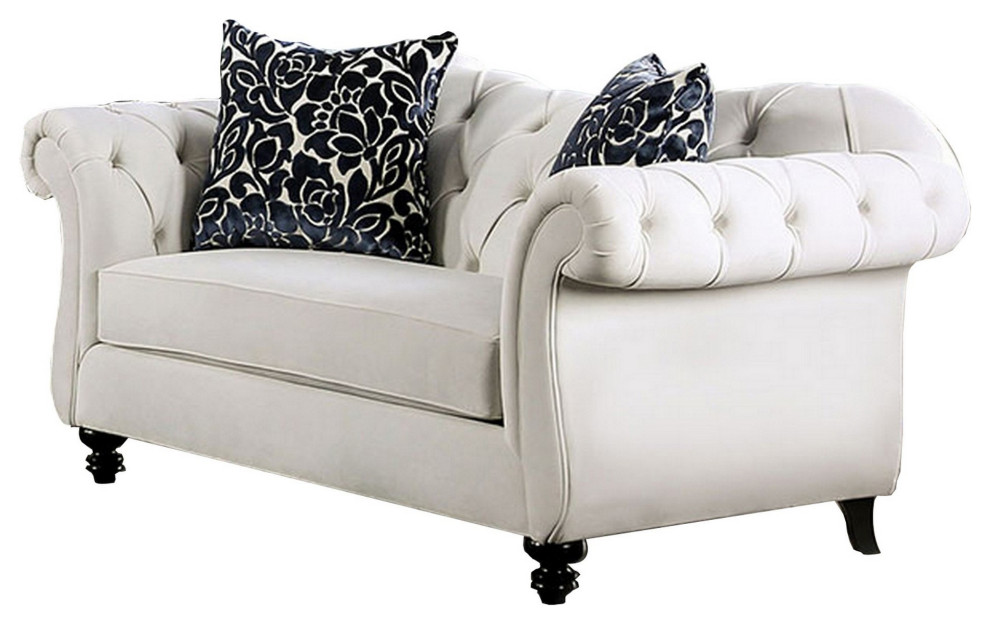 Div 68 quotChesterfield Loveseat  2 Pillows  Camelback Seat  White Velvet   Traditional   Loveseats   by VirVentures  Houzz